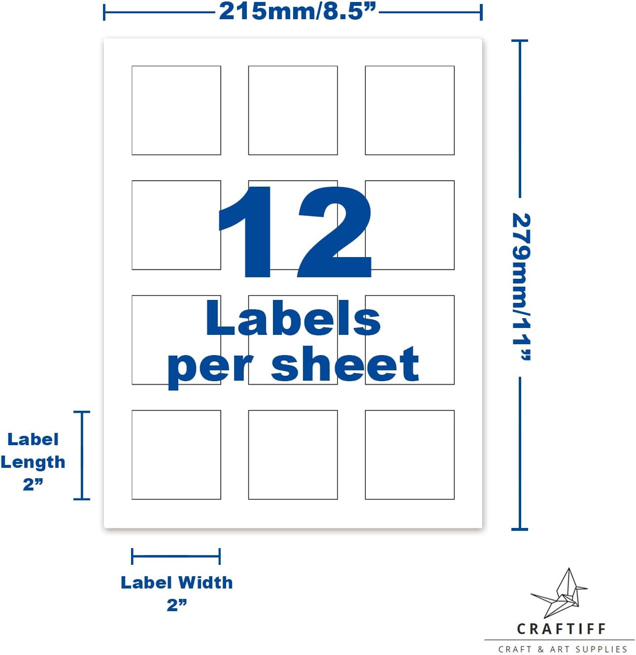 2x2 Square Labels Glossy White Printable Stickers Sheet, Pack of 240, for Inkjet and Laser Printer, Business Logo Craft Craftiff - Image 2