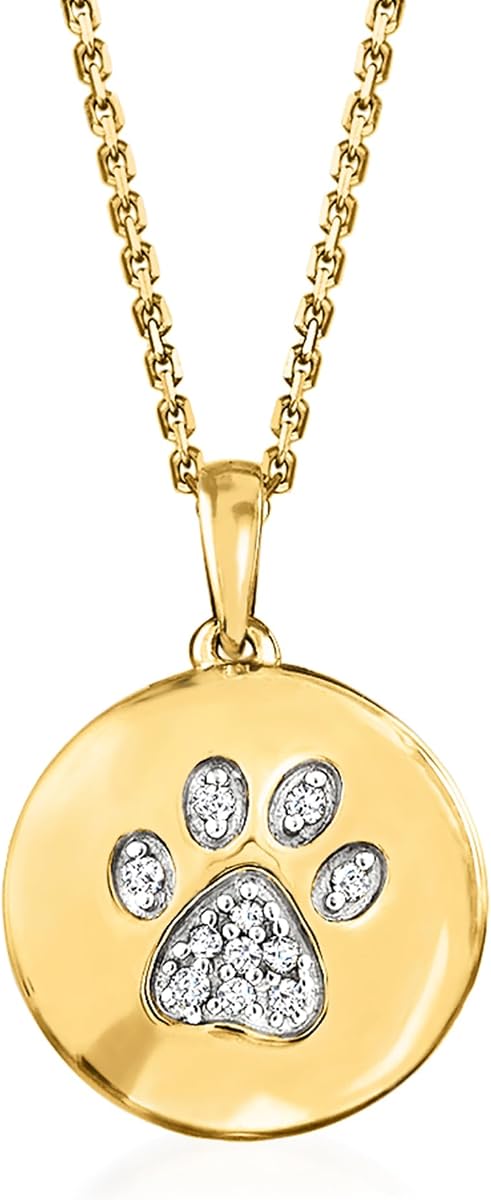 Collar con colgante de disco con estampado de pata de diamante de Ross-Simons en oro de 18 quilates sobre plata de ley