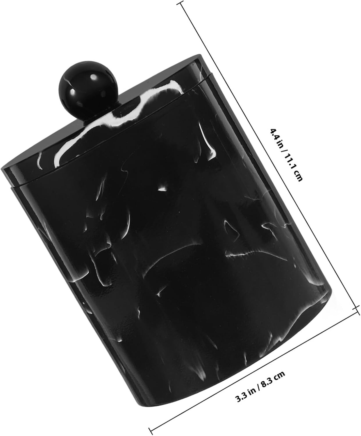 European Style Resin Cotton Swabs Holder and Toothpick Canister with Lid, Ink Black Marble Texture Organizer for Bathroom and Vanity Storage
