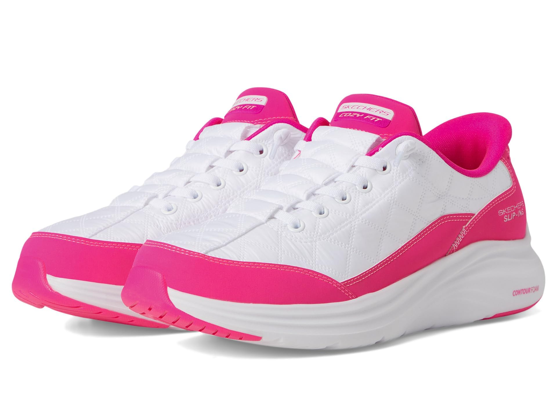 Skechers Sport Women's Damen Contour Foam Cozy Fit Hands Free Slip-Ins Sneaker, Weiß/Hot Pink, Größe 44, Weiß/Hot Pink, 41 EU