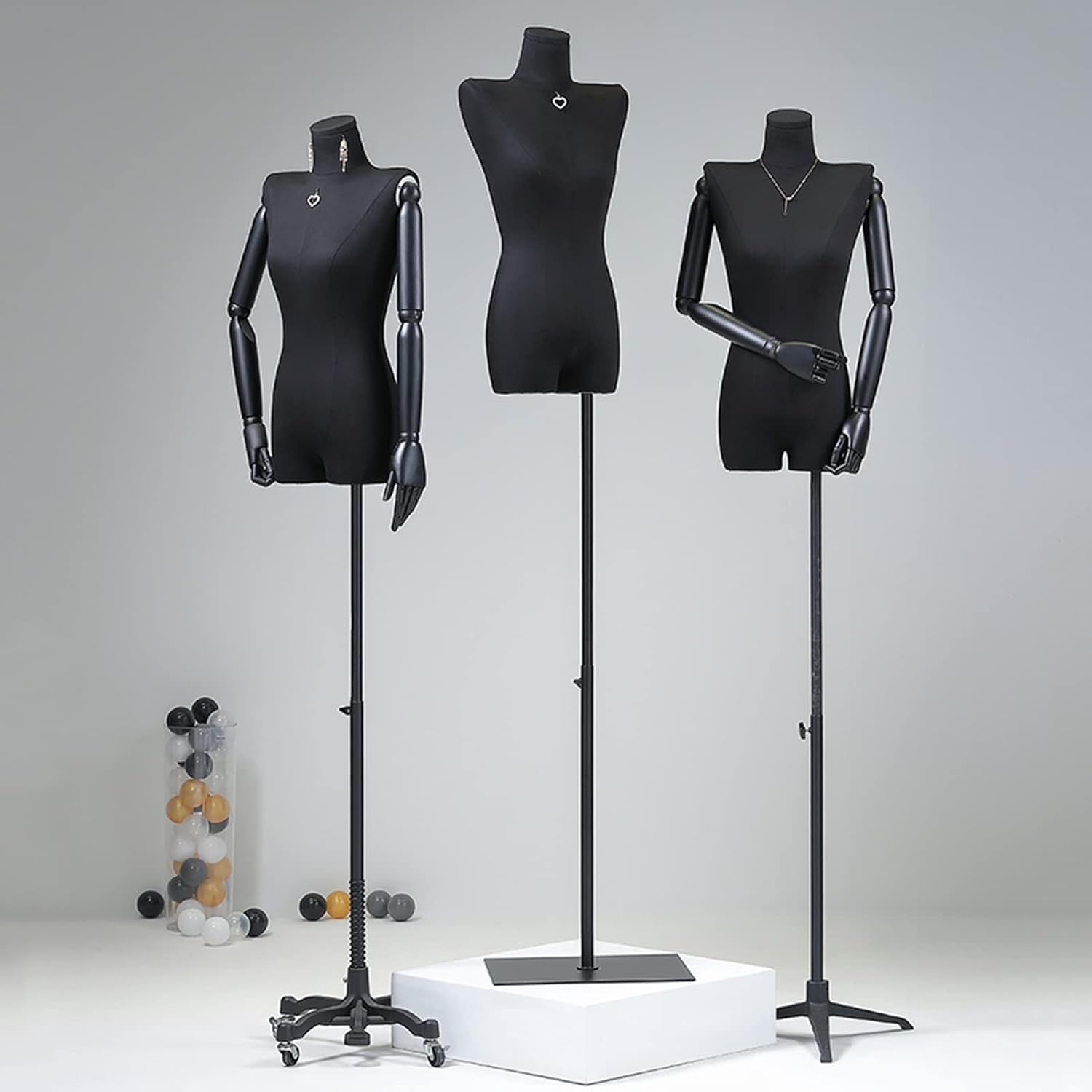 Female Mannequin Torso Body Height Adjustable Dummy Display Bust with Detachable Arms Used for Clothing Display 8 Base Styles (Color : Gold-A) (Black)