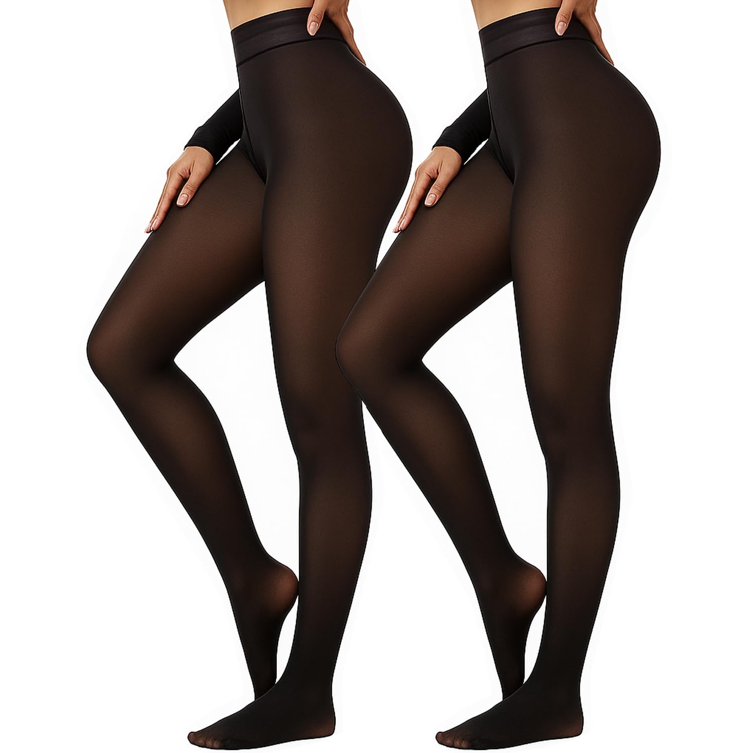 Fleece Lined Tights Women Leggings Thermal Pantyhose Fake Translucent Opaque High Waisted Winter Warm Sheer Tight (Waist Size: 26 to 34Inch Stretchable) - Free Size-image-15