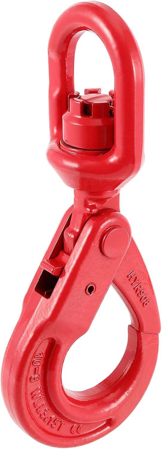 3 Tons Swivel Self-Locking Hook Grade 80 Forged Alloy Steel, 3/8" Trade, WLL 6900 lbs, Red