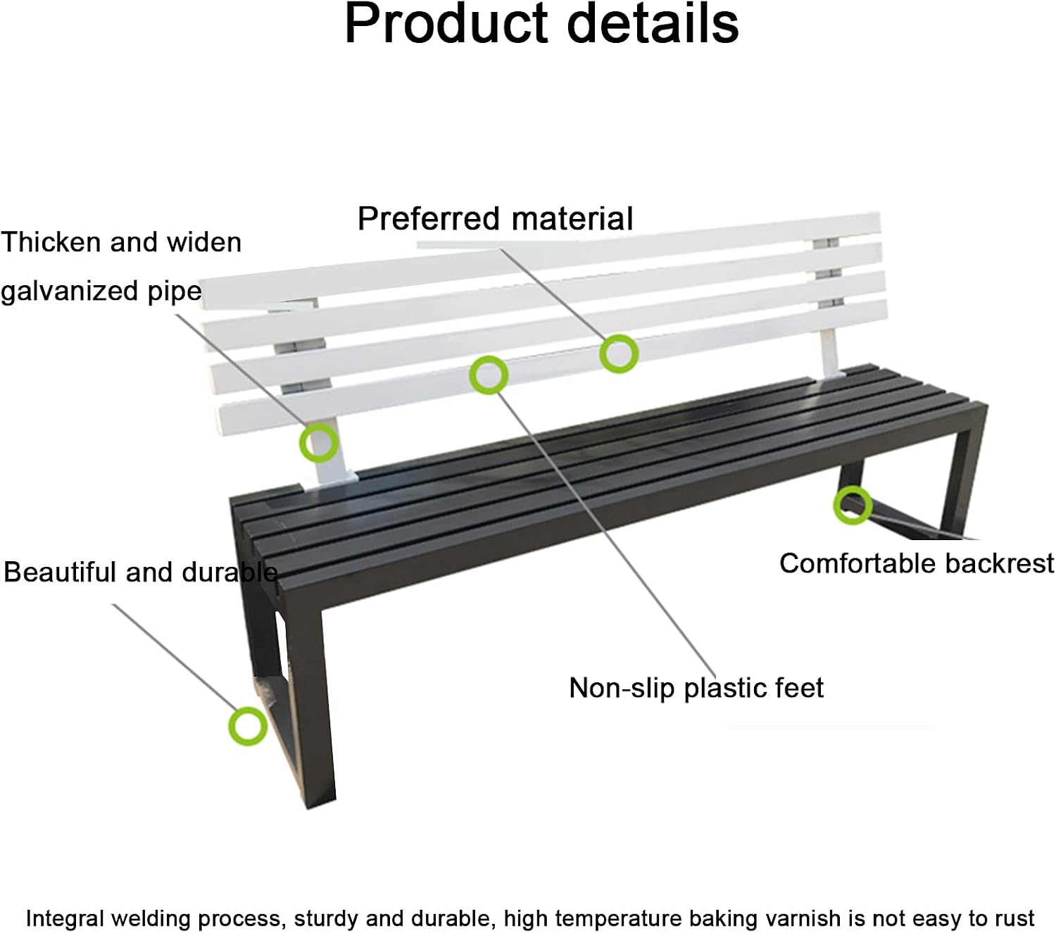 Outdoor benches terrace garden benches Heavy park bench with backrest Wrought iron metal frame and anticorrosive solid wood slats Patio double seat Withstand up to 1110lbs (Pink With Back 100cm) (Wh
