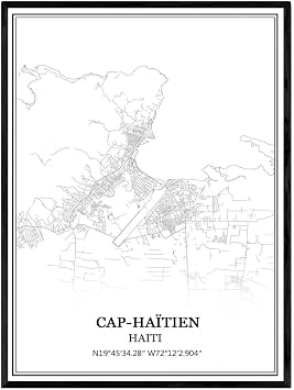 TANOKCRS Cap-Haitien Haiti Map Wall Art Canvas Print Poster Artwork Unframed Modern Black and White Map Souvenir Gift Home Decor 9x11 Inches