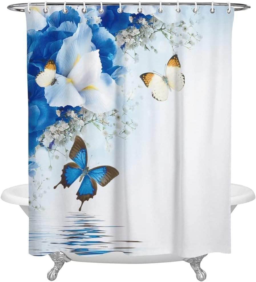 Miniatura 5 de Cortina de ducha  Cortina de ducha con diseño de flores de lirio, mariposa, superficie de agua, cortina de baño decorativa de tela de poliéster para