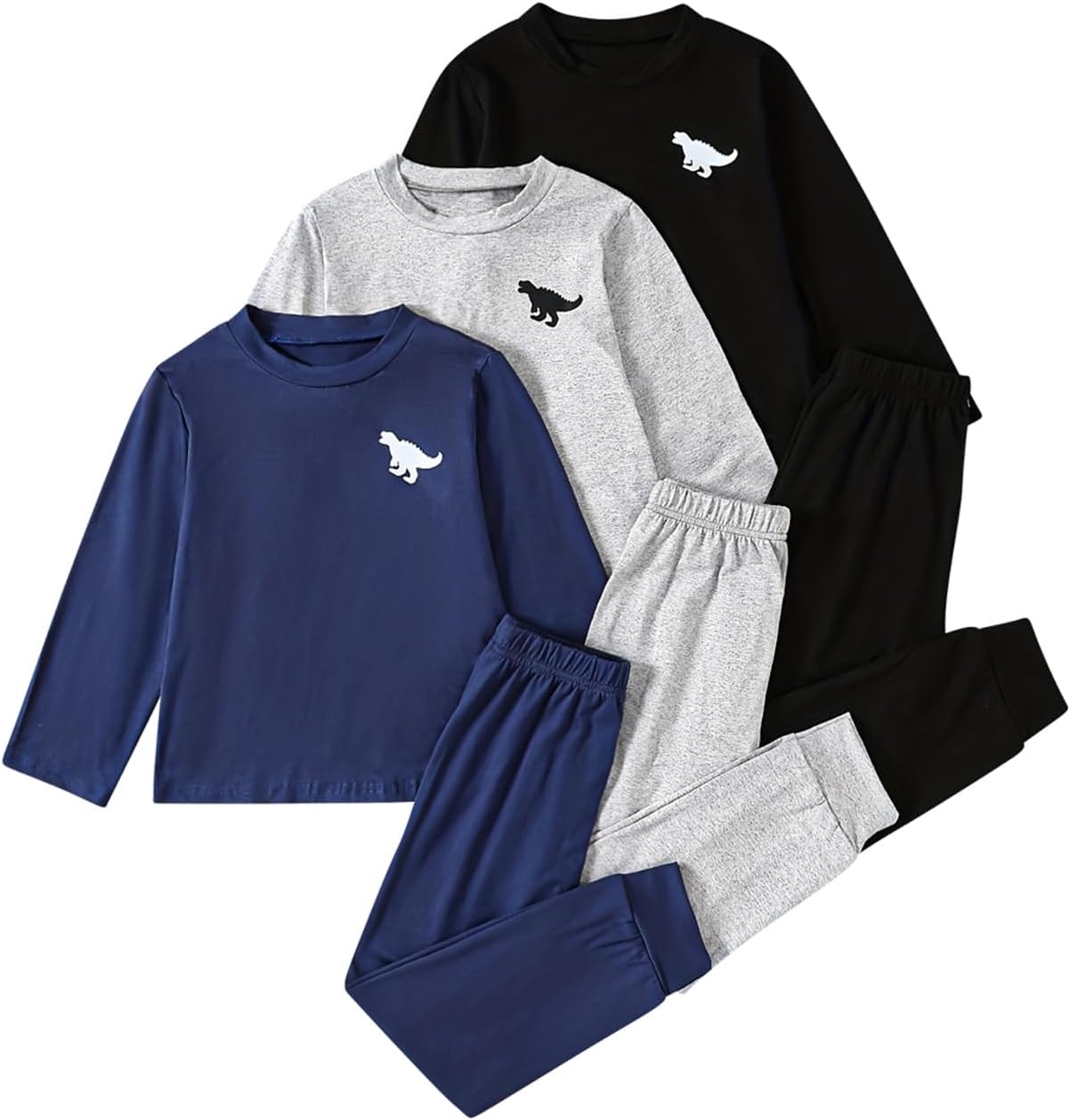 6 Piece Boys Clothes Long Sleeve Cartoon Graphic T-Shirt Tops and Pants Outfits Set 4-14Y