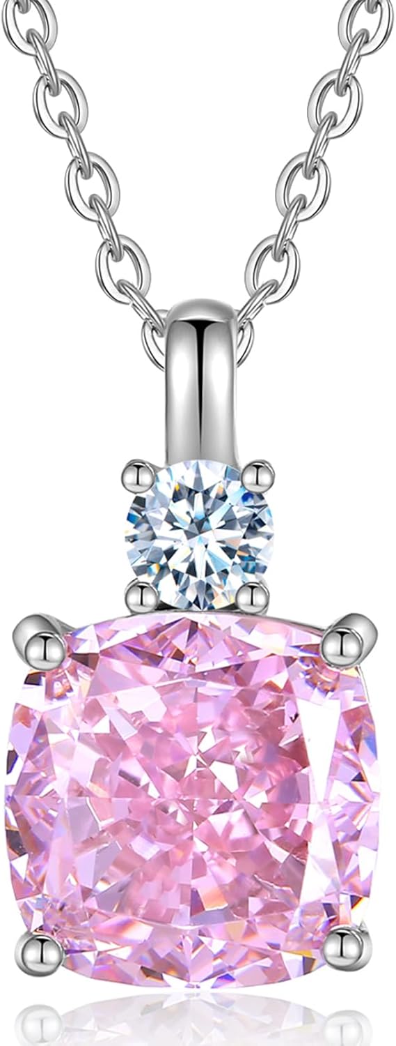 Sterling Silver Lab Simulation-Diamond Necklaces for Women, 4-5CT Round/Cushion/Radiant/Asscher/Pear/Oval Cut 5A Cubic Zirconia Pendant Necklace Jewelry Gifts for Her Birthday Christmas Mothers Day