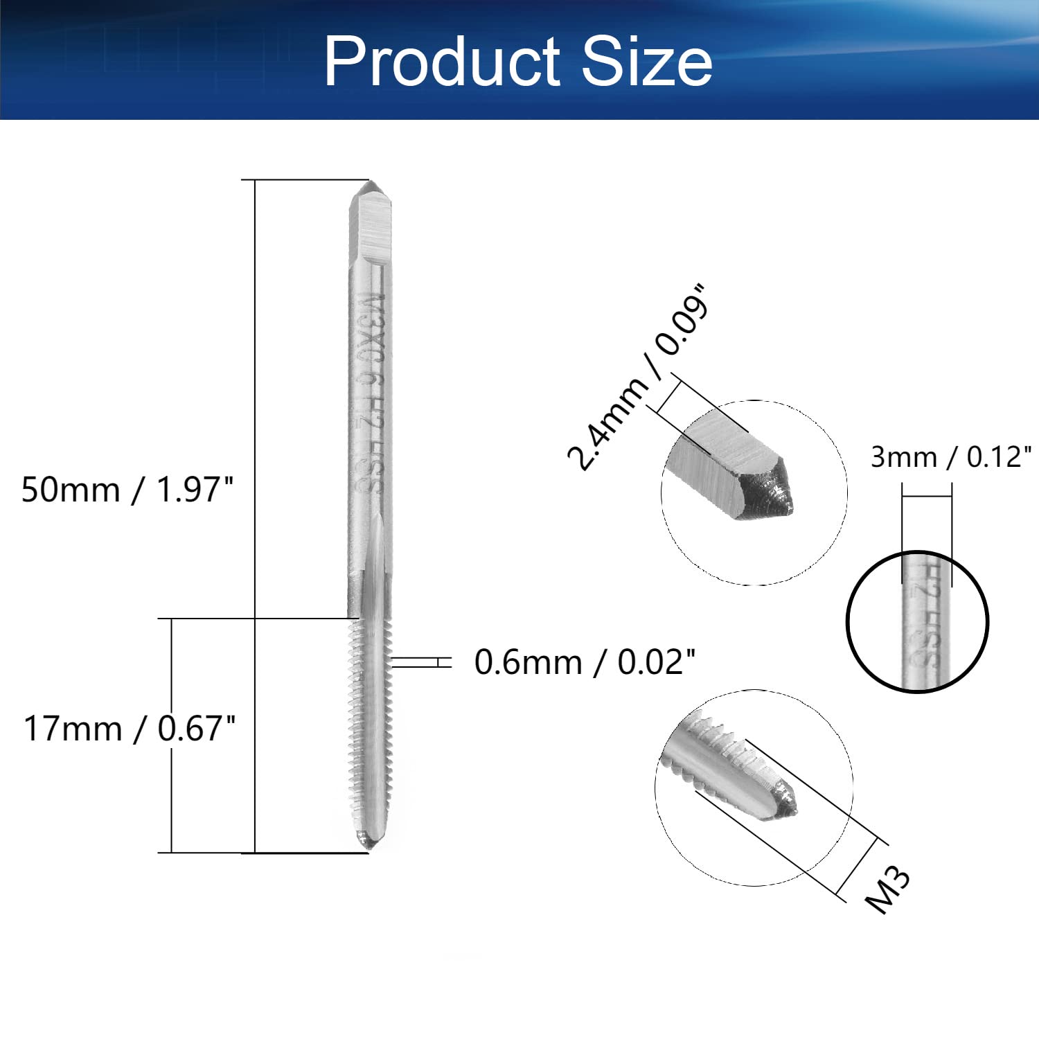 Auniwaig Machine Taps Spiral Flute Tap Uncoated HSS for Tthreading Machine and Electric Drills M3x0.6 Thread 10PCS