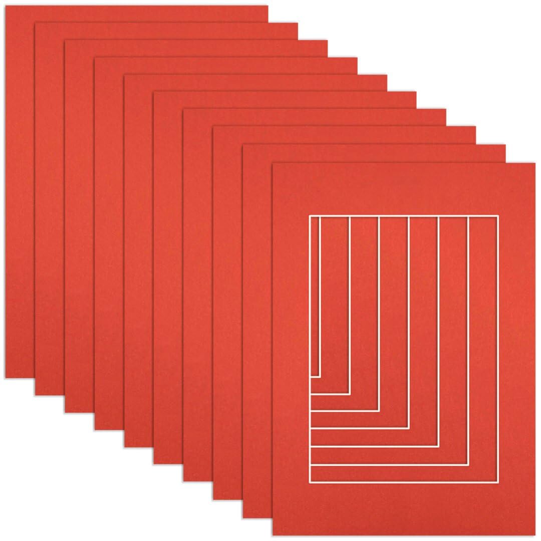 Procut Global A4 Poppy Red Picture Mounts to Fit A5 Aperture - Precision Cut Cardboard Photo Mount - Ideal for Frames, Prints, Artwork & Certificates - Sizes & Colours Available - 10 Pack