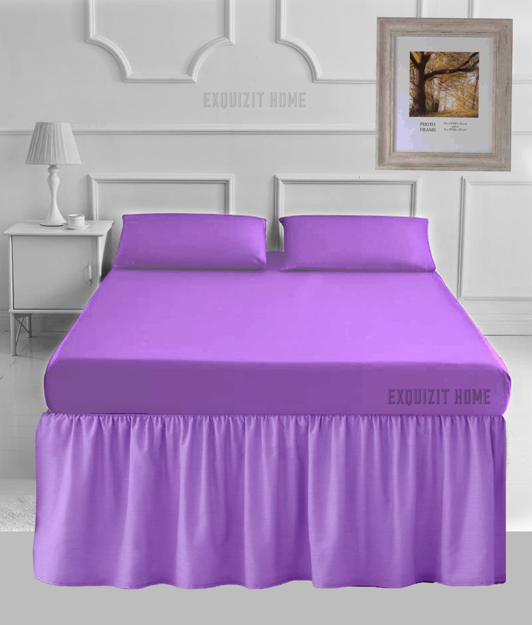 EXQUIZIT HOME® 16" Extra Deep Valance Sheet – 40cm Frilled Drop Polycotton Percale Base Valance, Plain Dyed Easy Care Bed Skirt (Single, Lilac) — image 1
