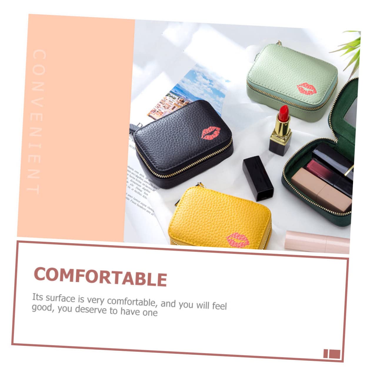 Borsa per Trasporto del Rossetto Astuccio per Trucco Semplice Borsa da Viaggio per Rossetto Specchio Portatile