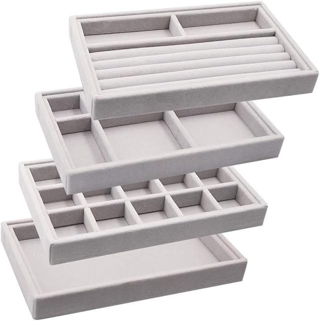 gudong Jewellery Drawer Organiser Box, Jewellery Storage Trays Set of 4,Stackable Jewellery Drawer Organiser for Earring Bangle Bracelet Necklace and Rings Storage Jewellery Box Earring Holder 