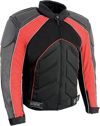 NexGen SH2153 Mens Black CE Armored Motorcycle Textile and Leather Combo Jacket