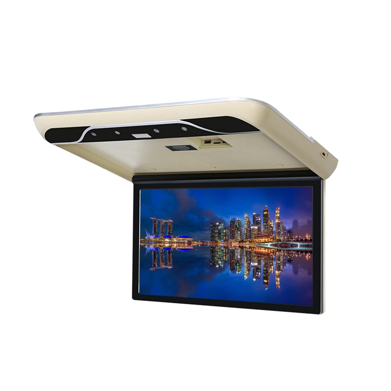 Moniteur de Montage sur Toit Voiture HD 1080P 19 Pouces Plafond Rabattable écran supérieur MP5 Lecteur multimédia WiFi/Bluetooth(19 inch Beige)
