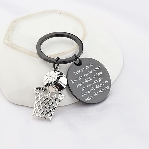 Miniatura 4 de FUSTMW Llavero de baloncesto con colgante de aro - Regalos de jugador para amantes del baloncesto y entrenadores de equipo