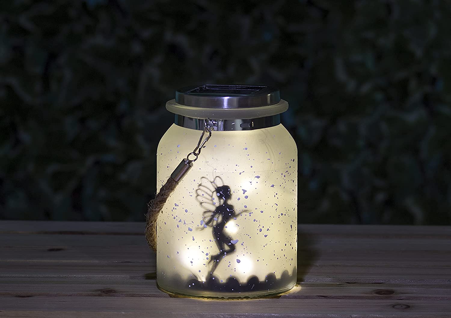 Garden Mile Solar Powered Hanging Fairy Lantern Frosted Glass Fairy Light Lamp Outdoor Indoor Mason Jar Lighting with 20 LEDs Firefly Lights Garden Solar Lantern Jar [Energy Class A+]