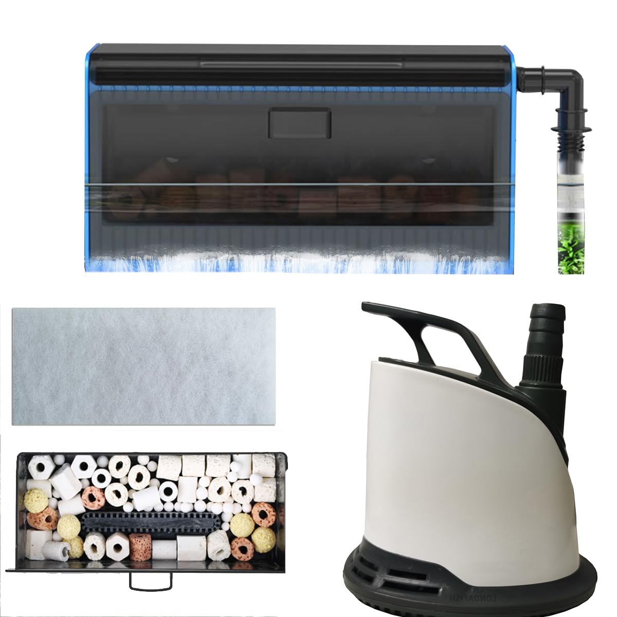 LONDAFISH Caja de filtro para acuario, caja de rebosadero para acuario, bomba de circulación, filtración, enriquecimiento de oxígeno y tratamiento de agua en uno.