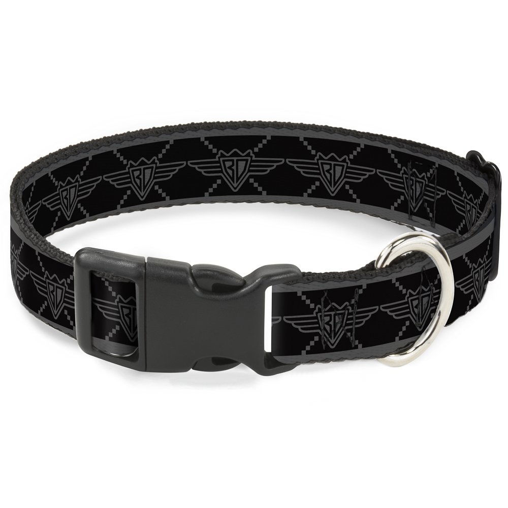 Collier Buckle Down BD Monogram2 clip plastique noir gris 2.5cm pour petit chien