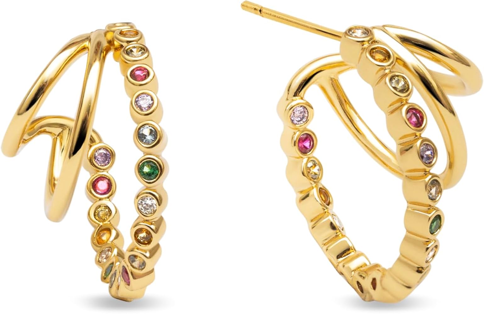 SINGULARU - Orecchini Cerchio Astra S. Ottone con Placcatura Oro 18Kt con Zirconi. Gioielli da Donna