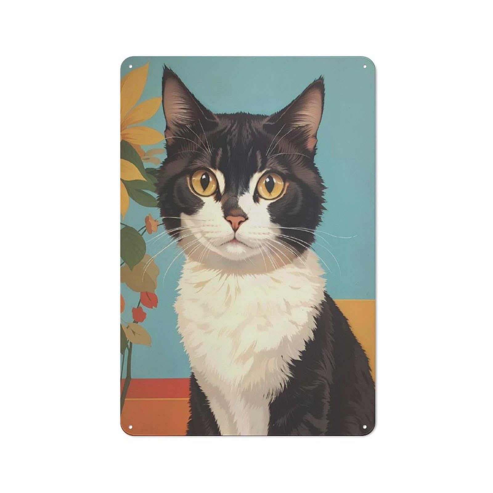 Junmoney Style-17 For Lounge Or Reading Corner, Elegant Black And White Cat Portrait Vintage Metal Sign 30X20cm, For Collectors Decorating Lounges And Reading Corners