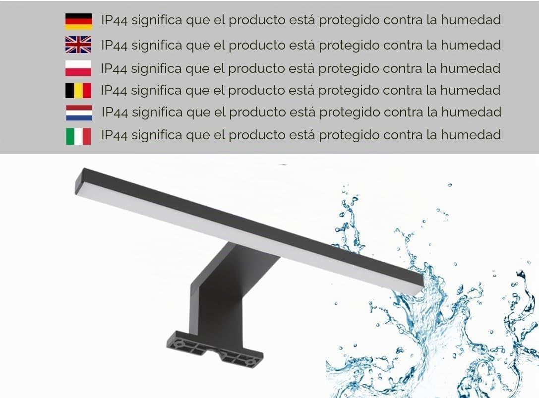 Espejo de Baño con Luz LED 60x70 cm Blanco Espejo de Pared con Estante Luz Neutra 4000K Carcasa Negra