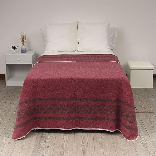 Miniatura 6 de Inca Wall - Manta gruesa de lana de alpaca pesada para acampar al aire libre en interiores, suave Perú tamaño individual, nuevo diseño étnico (vino