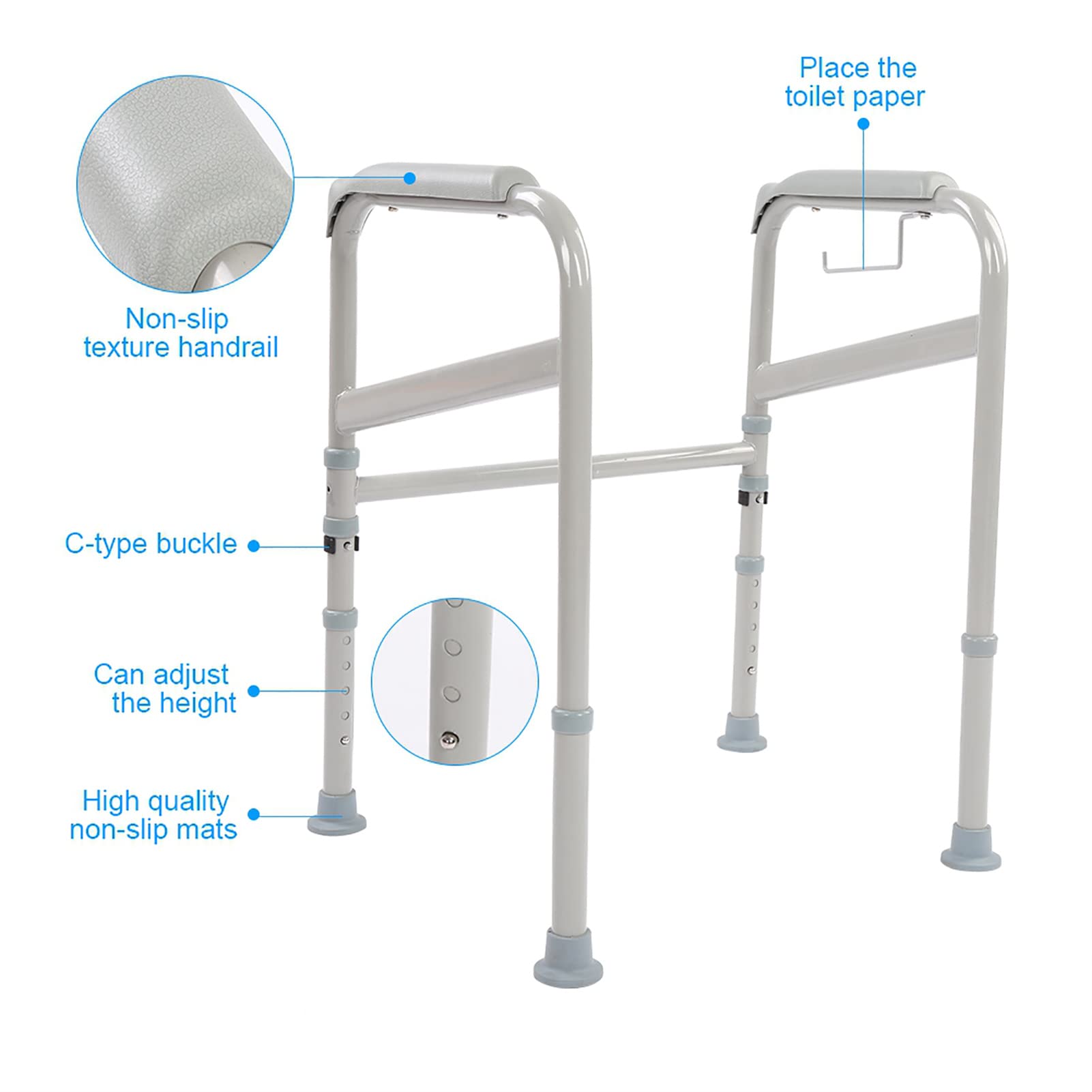 Wakects Telaio di Sicurezza per WC per Anziani, Maniglia per Disabili, Altezza Regolabile 60-70 cm