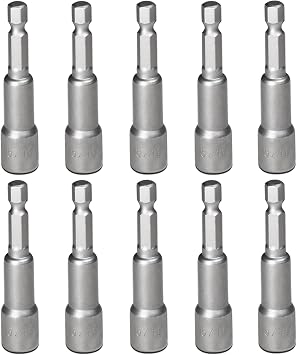 Auniwaig 5/16 Nut Driver Bit Sets, 5/16 Inch Nut Driver Hex Shank Quick Change Socket Nut Impact Driver Adapter Alloy Steel for Electric Drill, 2.5"/65mm Long, 10pcs