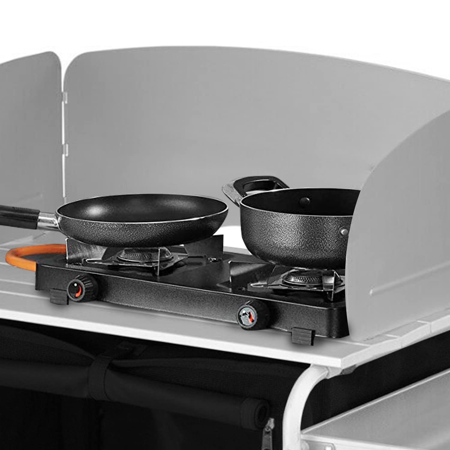 Cucina da campeggio con paraspruzzi e borsa trasporto, armadio pieghevole telaio alluminio, outdoor