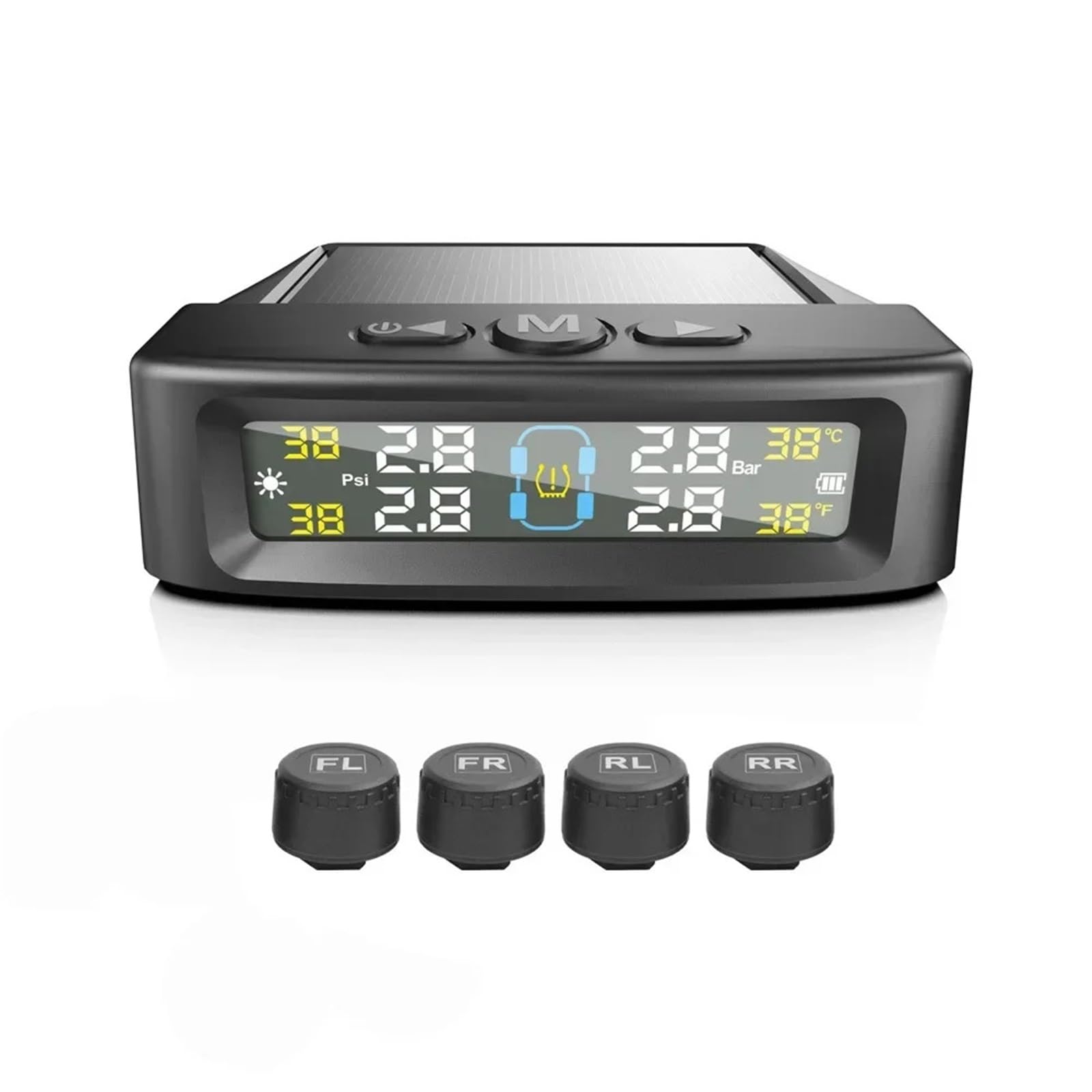 Sistema de monitoreo de presión de neumáticos TPMS Sistema de Alarma de Seguridad para automóvil Inalámbrico Alimentado por energía Solar(External)