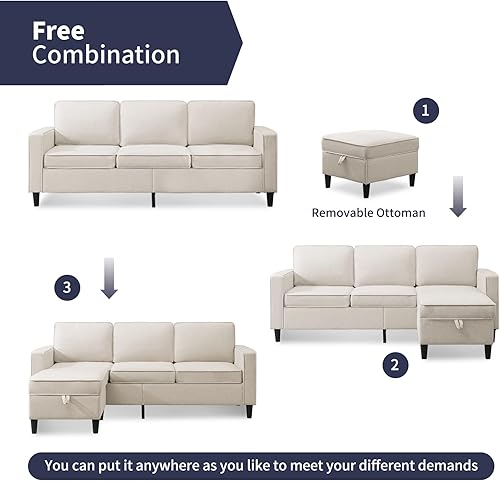 Miniatura 6 de Sofá modular con otomana de almacenamiento para sala de estar, sofás seccionales y juegos otomanos, juego de muebles de sala de estar, sofá de 3