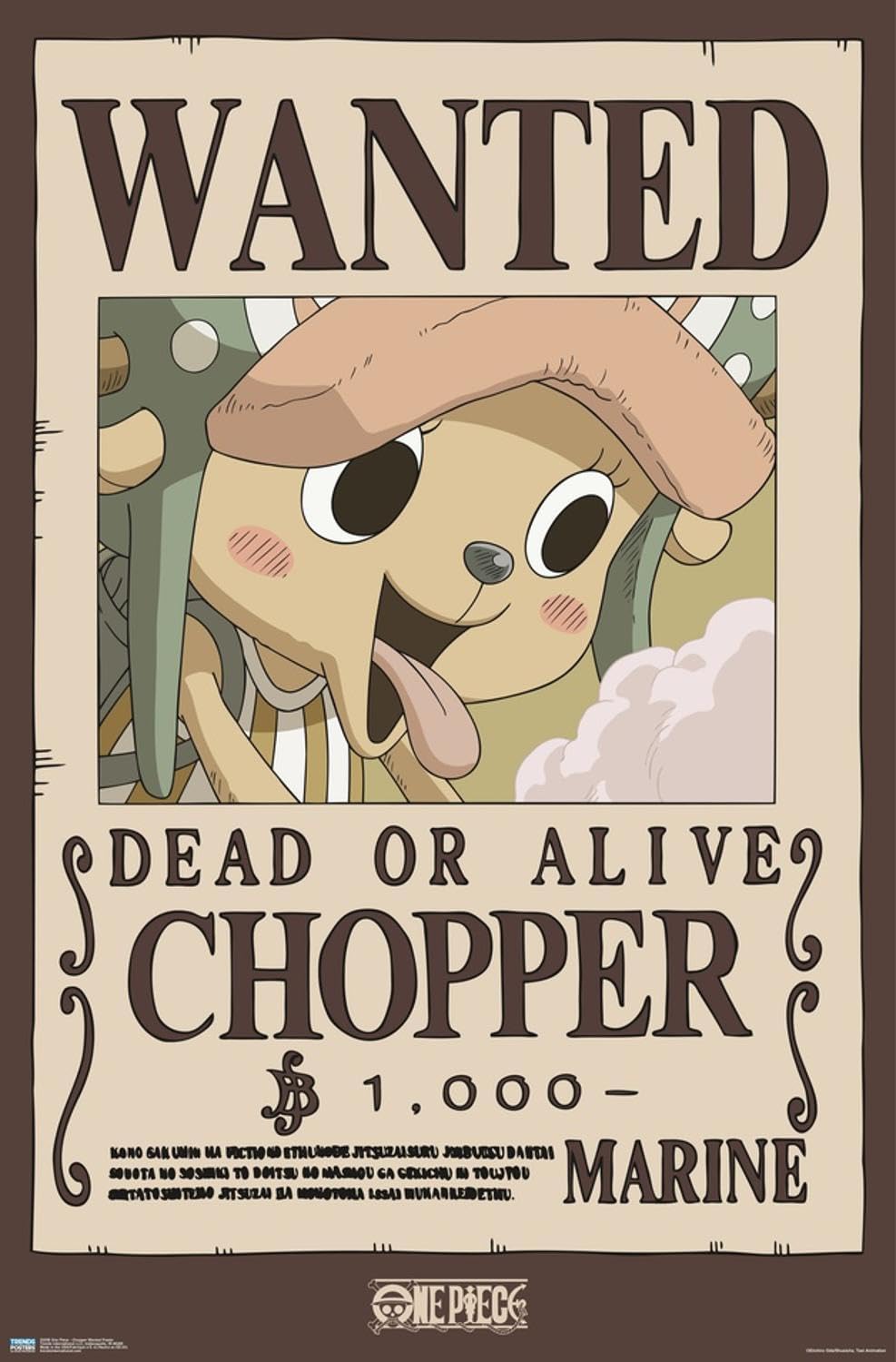 Amazon.com: One Piece - Chopper Wanted Poster Wall Poster, 19L