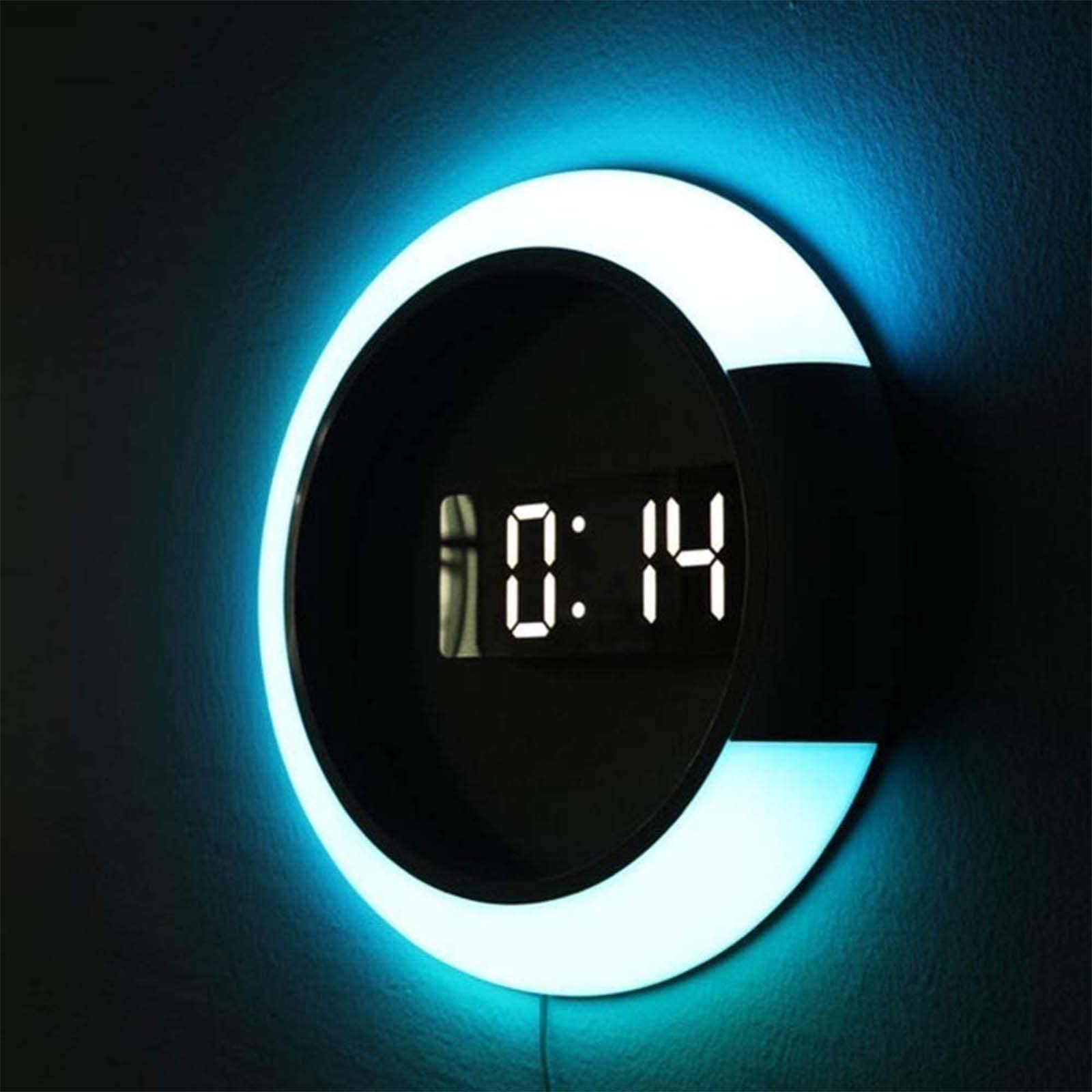 Zegar ścienny z oświetleniem LED, cyfrowy zegar ścienny z lustrem, zasilany przez USB cyfrowy budzik zdalnie sterowany zegar ścienny z temperaturą drzemki i wyświetlaczem 12/24h, 7 kolorów RGB do domu, sypialni