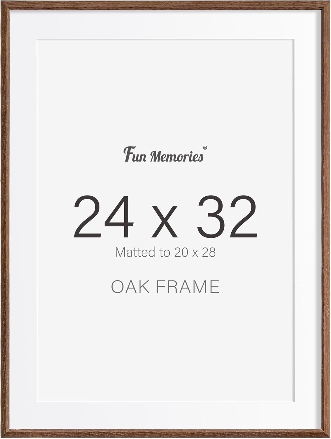Fun Memories 24x32 Oak Picture Frame for Wall, 24x32 Frame with Matted to 20x28, Solid Wood Picture Frames for Wall Art Photo and Prints (Walnut, 1 Pack) USA-Sourced Oak Wood Walnut Color 24x32 - 1P
