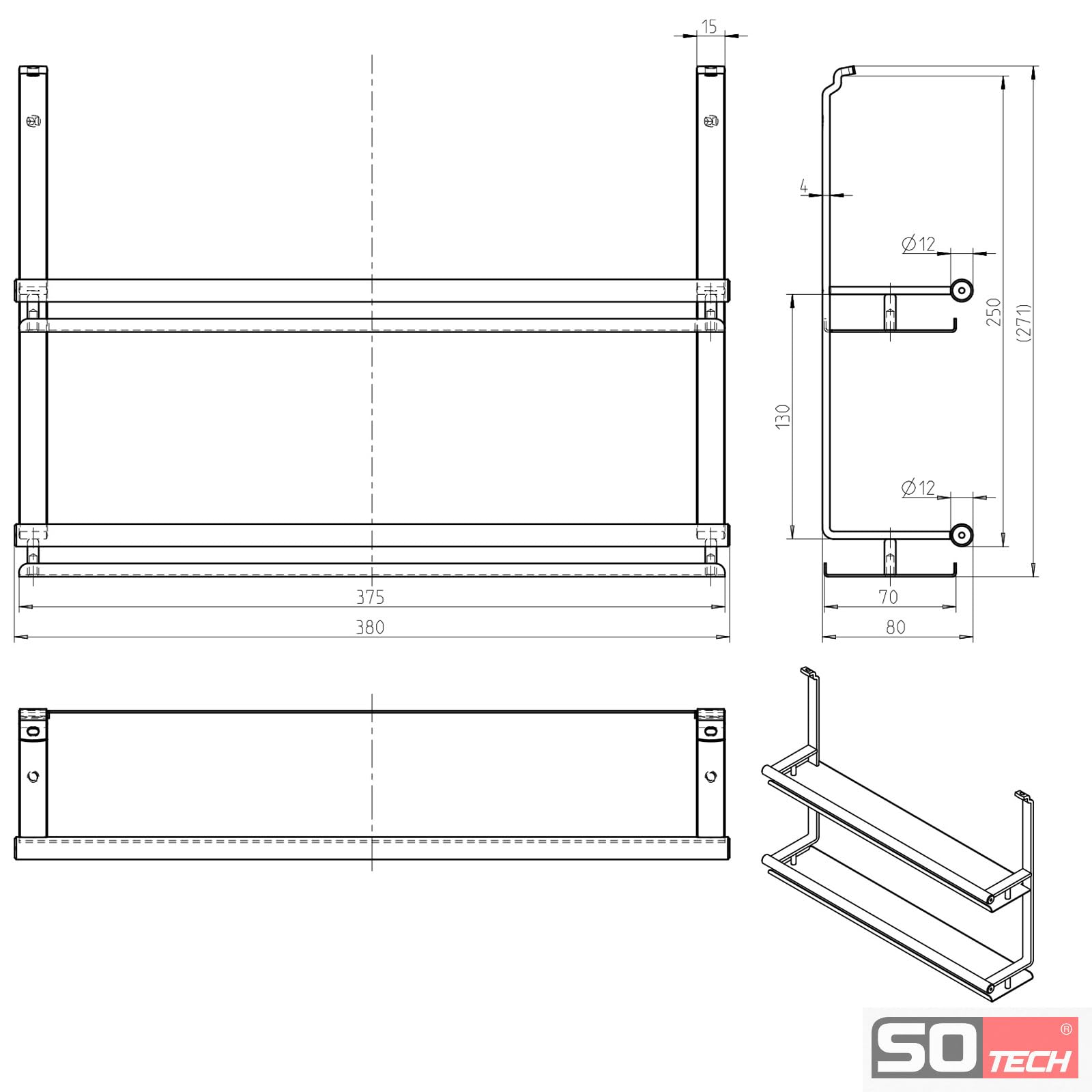 SOTECH Linero style portaspezie nero a 2 livelli 380 x 80 x 271 mm