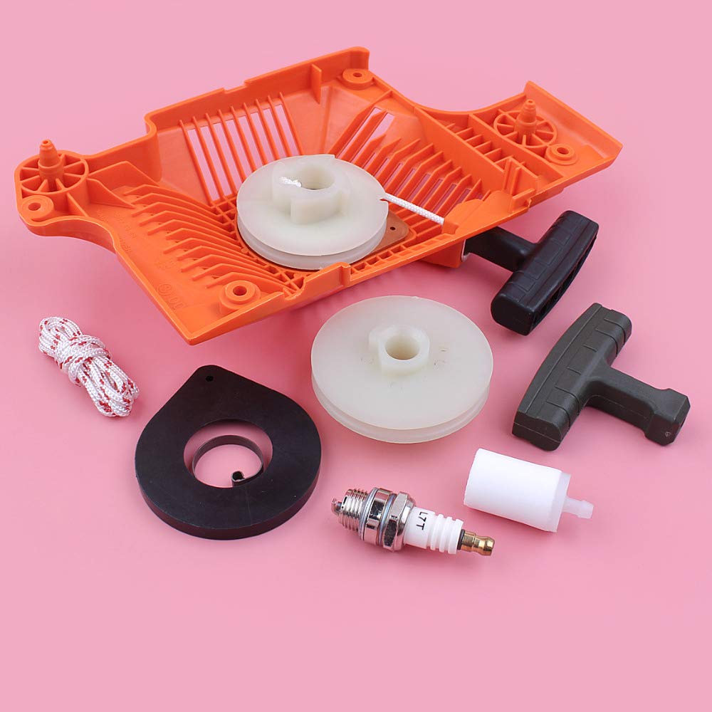 Kit de 7 Piezas de polea de Arranque, Cuerda, Mango, Resorte, Filtro de Combustible, bujías, Piezas de Repuesto for Motosierra 50, 51 y 55.
