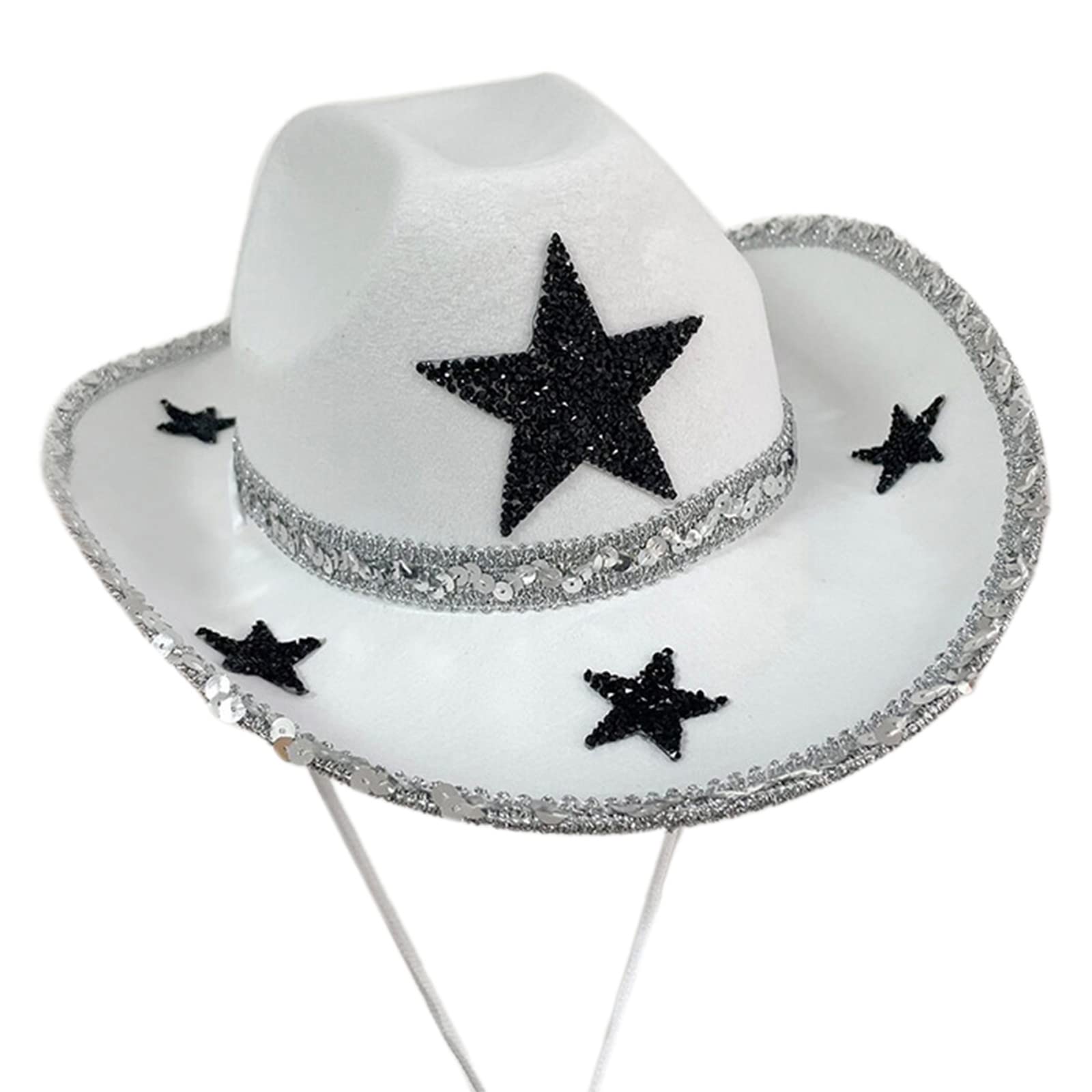 HXNH Sequins Cowgirl Hat for Adult Cowboy Hat with Bling Decorations Rave Hats for Theme Party White, 7 1/8