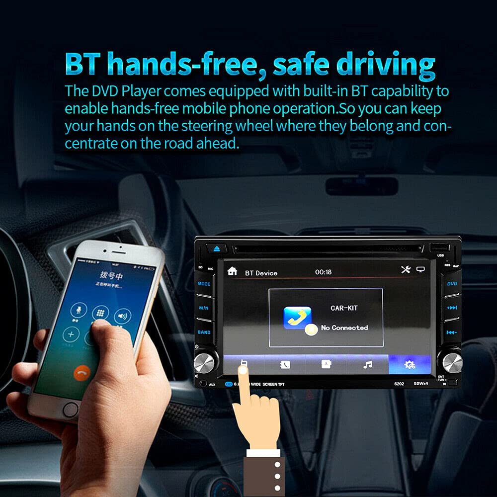 Riloer Doppio lettore DVD portatile per auto, con touchscreen digitale HD da 6,2 pollici, antenna stereo, Bluetooth integrato, microfono, chiamate in vivavoce, navigazione GPS