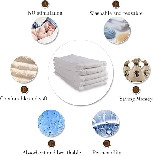 Miniatura 8 de Pañales de tela preplegados de algodón, 100% algodón de primera calidad sin blanquear, pañales lavables de 6 capas para bebés y niños pequeños