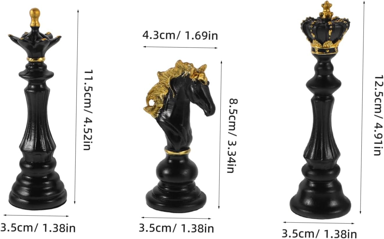 Yardwe 3pcs Resin Chess Statue Decor King Queen Knight Office Desk image 2