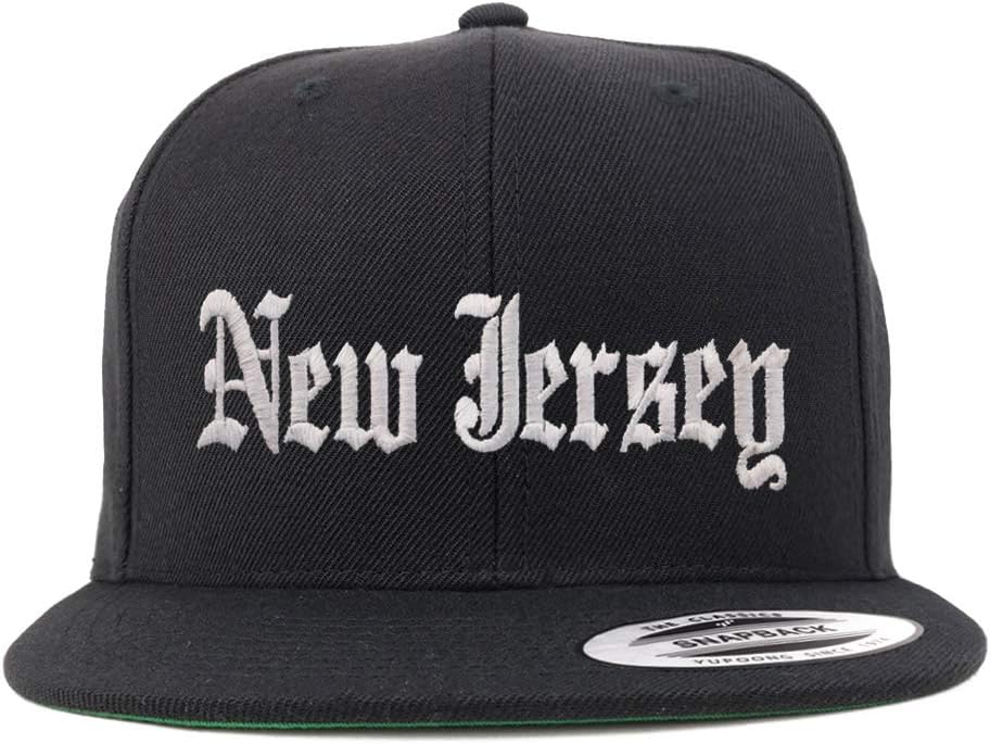 Trendy Apparel Shop New Jersey State Old English Embroidered Flatbill Snapback