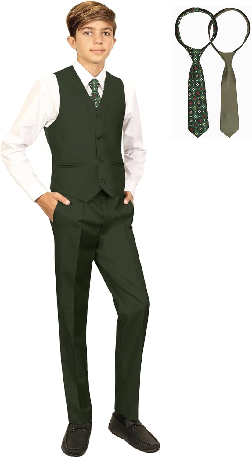 Gioberti Boys Formal Vest, Pants, Dress Shirt & Tie Set