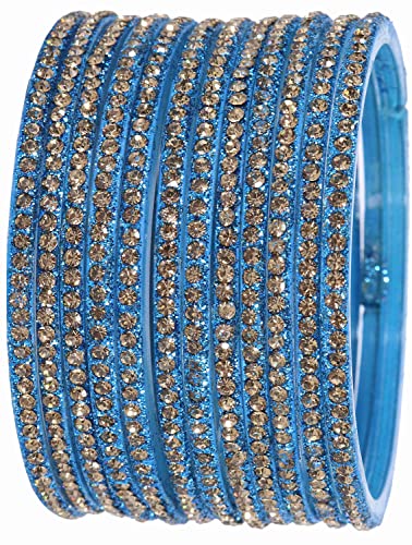 Image of NMII Glass with Zircon Gemstone and Beads Studdded Glossy Finished Traditional Bangle Set For Women and Girls