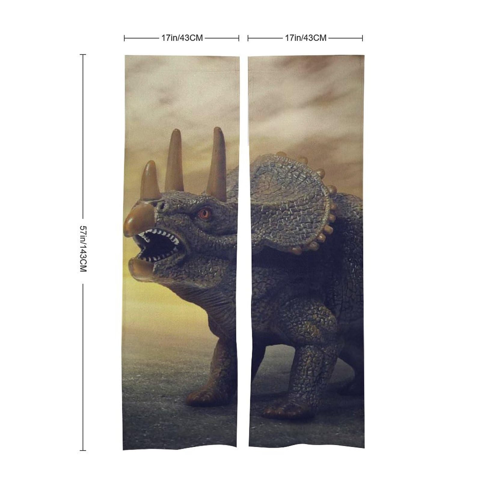 Triceratops Dinosaur Noren Doorway Split Shower Curtain Long Type Window Treatment for Privacy Partition Divider