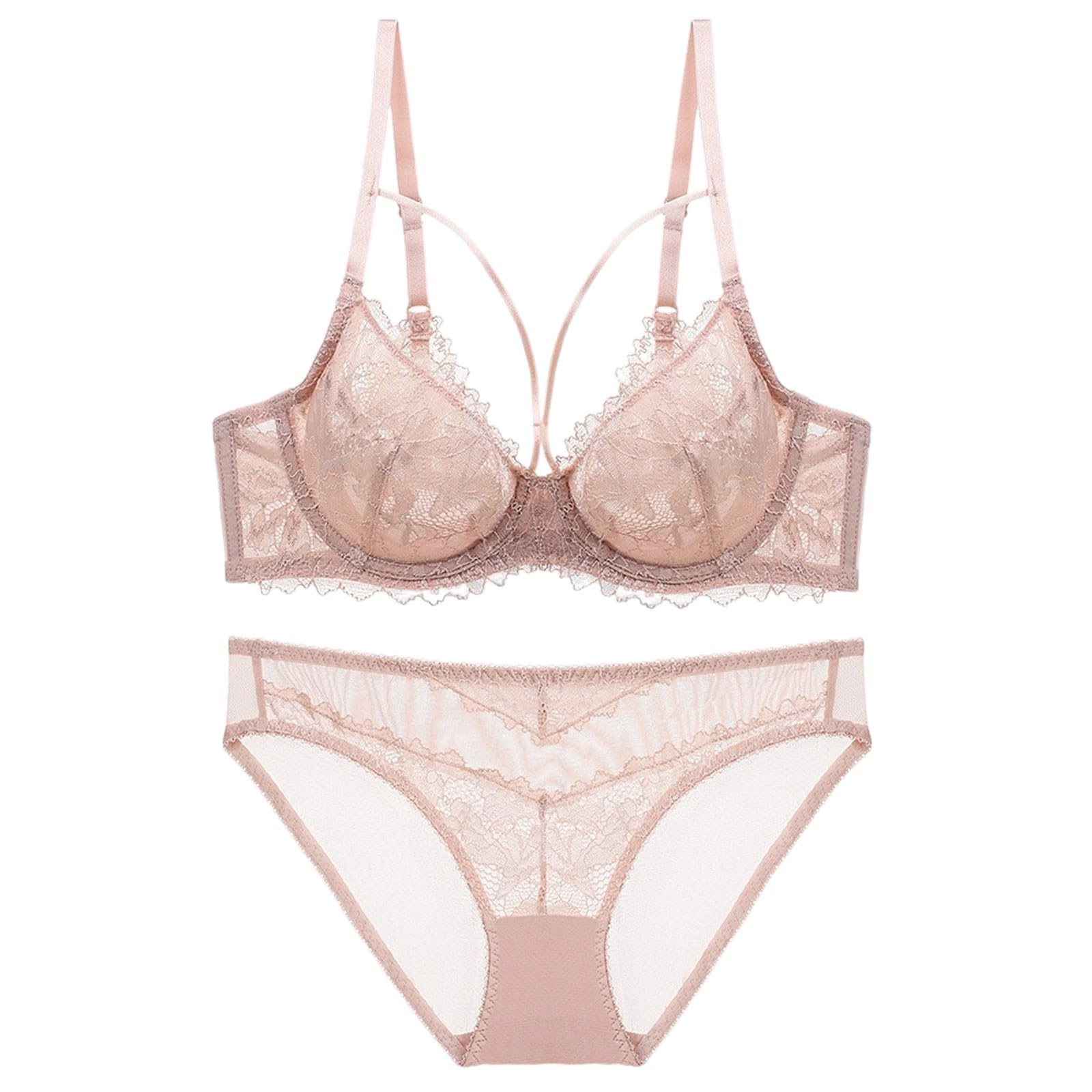 Conjunto De Sujetador Ropa Interior Sexy for Mujer, Encaje Fino Pequeño Busto Grande, Negro, 42D