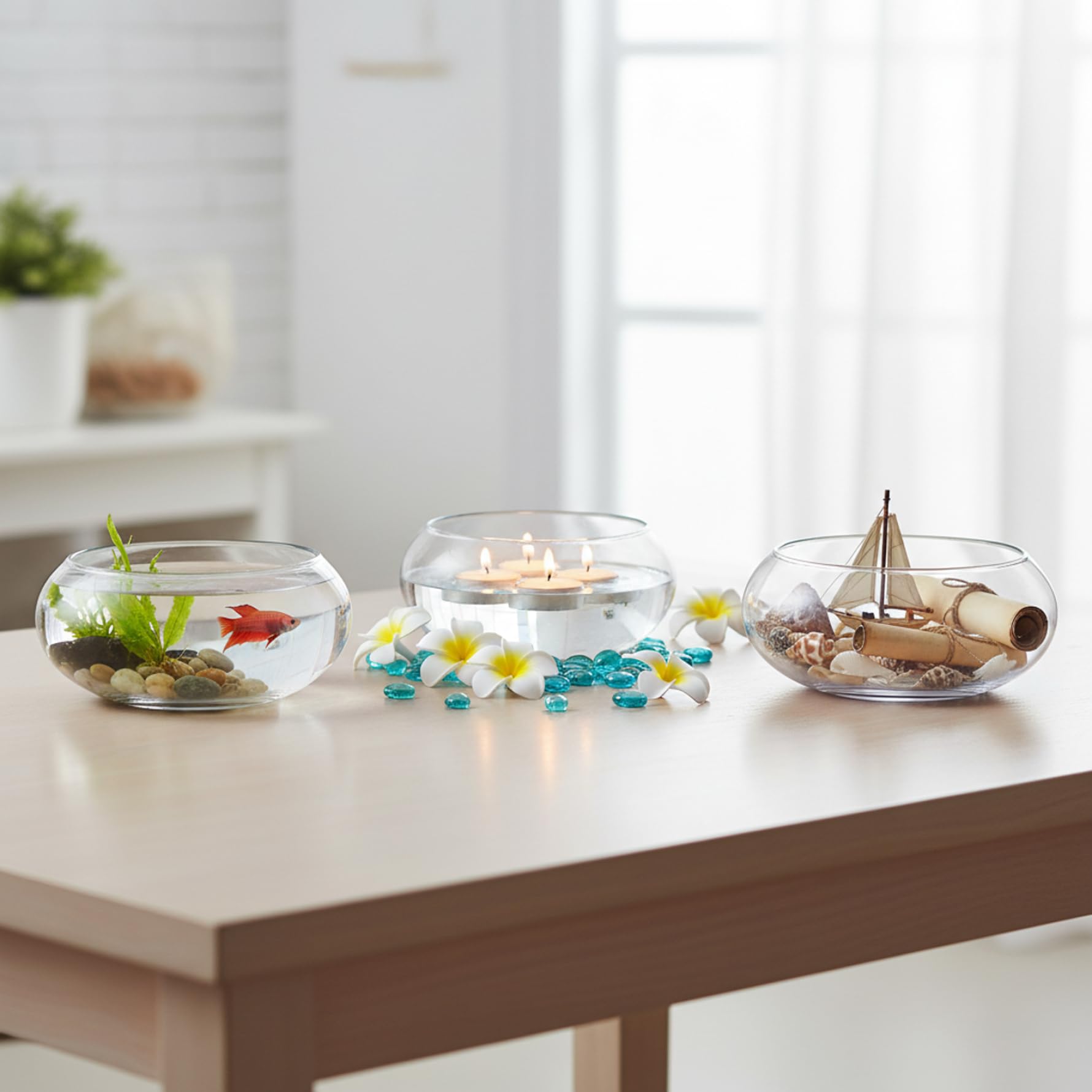 Pot de fleurs Lotus Bowl – Pot de fleurs hydroponique en verre transparent pour plantes et poissons, vase d'écosystème bureau 15 cm/5, 9 pour nénuphars, plantes succulentes et décoration aquatiq