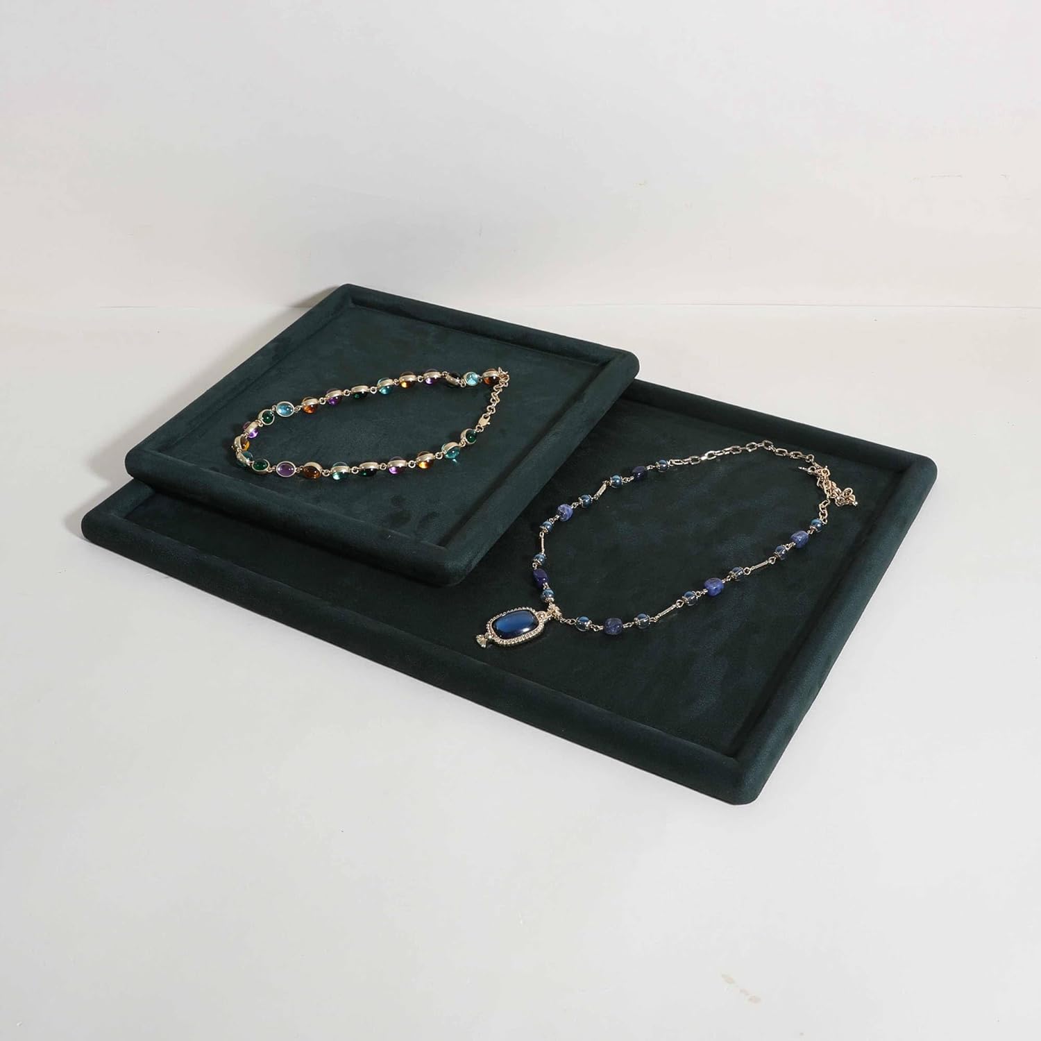 GemeShou Gemehou velvet Jewerly display tray, Top Microfiber Jewelry storage organizer plate, Empty Jewelry showcase tray for Necklace Bracelet Ring Earring Watch (Green-Large, 17.7 x 11.8 in) - Image 7