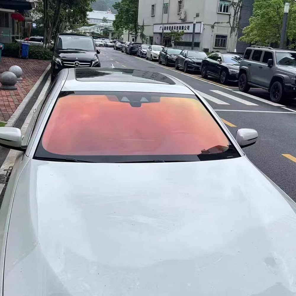 Alvorox Clear Blue 78% Vlt Red Chameleon Car Window Tints, Auto Windshield Foil Windscreen Tinting Film, Car Side Window Foil Solar Film Optical Color Changing Blue To Red Orange (75Cmx300cm)