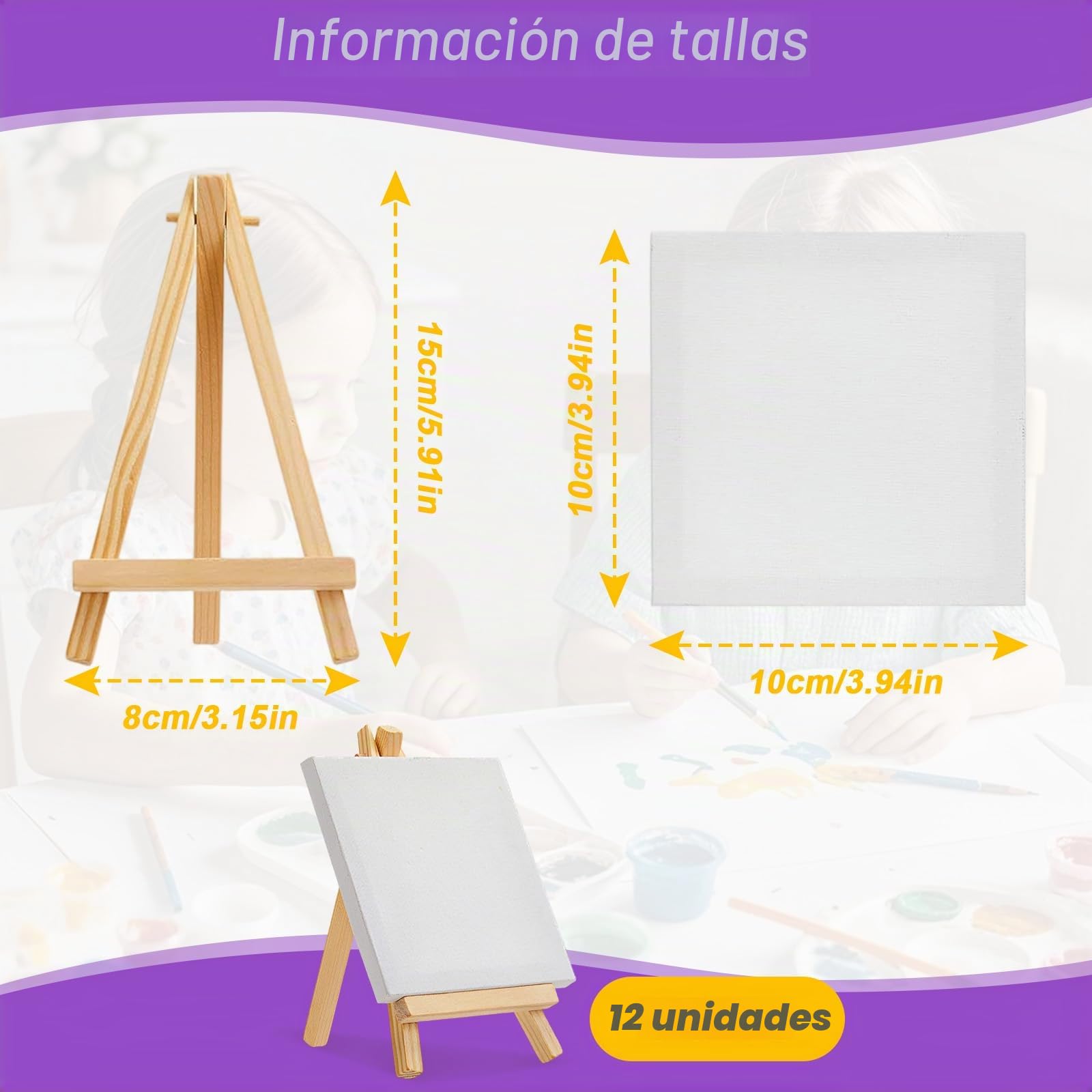 12 Piezas Mini Lienzos con Caballete Madera, Lienzo Blanco Pequeño 10x10 cm, Caballetes Triangular Plegable, Trípode Pinturas para Decoración Mesa, Pintar, Dibujar, Artista & Manualidades